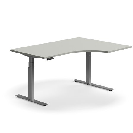 Schreibtisch QBUS höhenverstellbar, ergonomisch, 1600x1200 mm, Gestell silber, hellgrau
