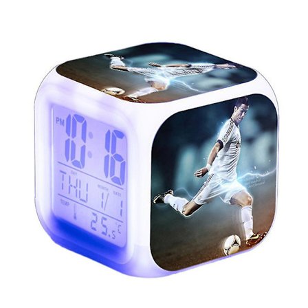Cristiano Ronaldo väckarklocka 7-färger växlande nattlampa sovrumsdekoration studentklocka present DB
