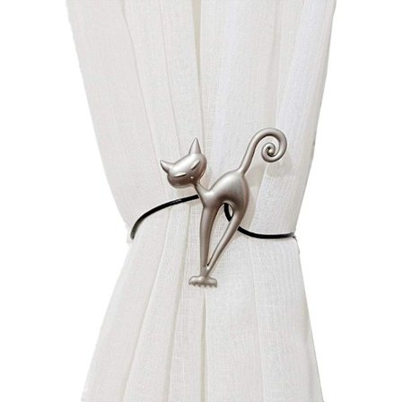 Set med 2 magnetiska gardiner i metall med magneter för inredning på hemmakontoret (silver, katt)