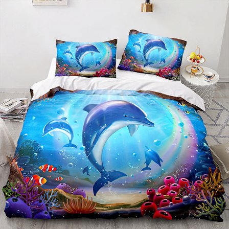 Dolphin 10 # 3d Hjem Tekstil Sengetøj Delfin Dyreprint Dynebetræk Tredelt Lagen Sæt