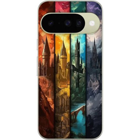 Kompatibel Mobilcover til Google Google Pixel 10 Fire magiske slotte i forskellige elementfarver, episk fantasykunst med ild vand luft og mørke i det