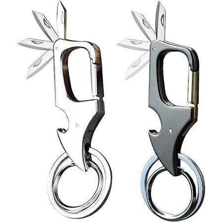 Kraftig nøkkelring avtagbar nøkkelklips bilnøkkelholder nøkkelkarabinkrok med nøkkelring og flaskeåpner for menn og kvinner