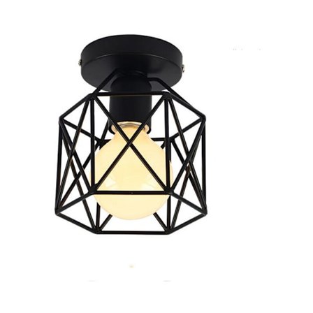 Retro loftslampe semi-flush loftlampe pendellampe metal bur hængende armatur - sort