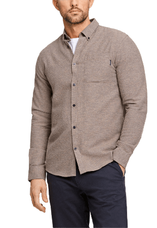 Lindbergh Brushed twill Shirt L/S Button-downskjortor Herr Brun 3XL