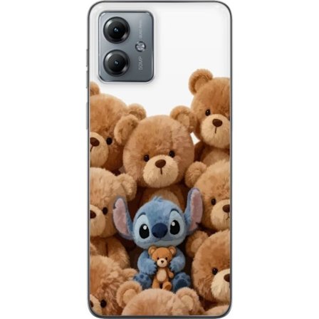 Kompatibel Mobilcover til Motorola Motorola Moto G14 Sød og sikker illustration med Stitch omgivet af bamser, der skaber en varm og legende følelse
