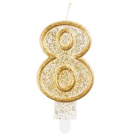 Kultainen glitter kakkukynttilä "0-9" Numero 8