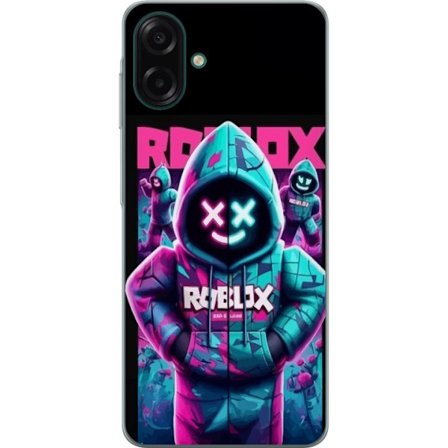 Samsung Galaxy A07 4G Gjennomsiktig deksel Roblox neonmaskehettegenser med futuristisk maskerad figur i sterke neonfarger som skaper et mystiskt kult