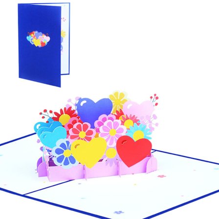 3D Valentinsdag lykønskningskort farverige trykte blomster kærlighed hjerte kort til bryllupsdag fødselsdagsfest