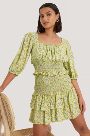 Trendyol Tile Shir Detail Blouse - Trøjer med ballonærmer - Grøn,Flower - EU 36