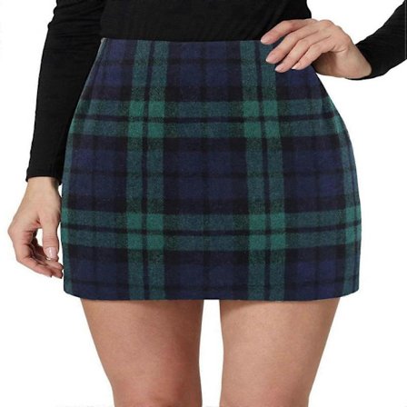 Dame Ull Rutete Miniskjørt Høst Vinter Høyt Liv Bodycon Blyantskjørt Mørkegrønn XXL