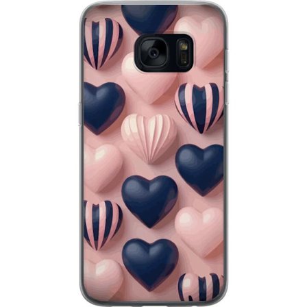 Yhteensopiva Puhelinkuori Samsung Galaxy S7 Pehmeät kolmiulotteiset sydämet vaaleanpunaisessa ja merensinisessä sävyssä romanttisessa kuosissa