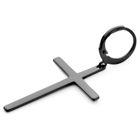 Sentio | Czarny kolczyk kółeczko ze stali nierdzewnej z wiszącym krzyżykiem dla mężczyzn - Kolczyki z krzyżykiem