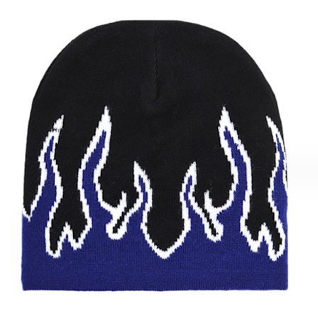 Tyk Varm Ørevarmer Hue Herre Vinter Flammeprint Cykling Strikket Hue Beklædningstilbehør Blå blue-yux blue
