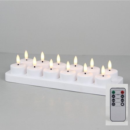 PChero Genopladelige LED Fyrfadslys 12-pak - Fjernbetjening & Timer til Fest/Dekoration 12 stk. med opladningsbase