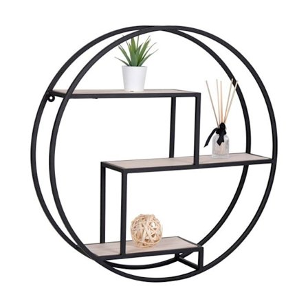 Rotterdam Rund Hylla Med Svart Ram Och Naturligt Trä