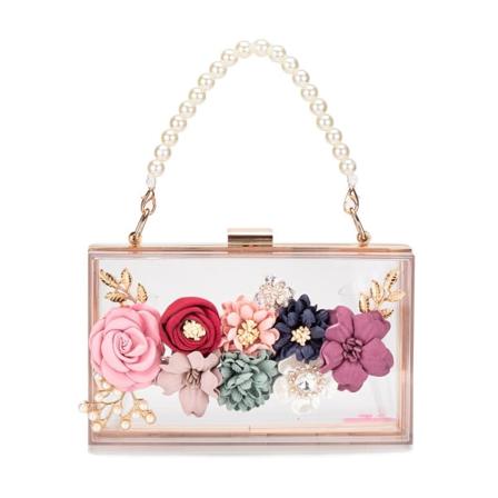 Kvinnor Akryl Flower Clutches Crossbody Handväska Kvällsväskor