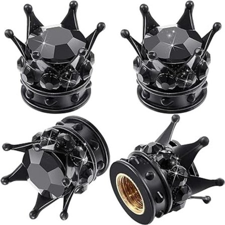 #(Svart)4 Crown Ventilhetter Universelle Bling Ventilhette Krystall Ventilhette Rhinestone Ventilhette Krom Bil Crown Ventildeksel#