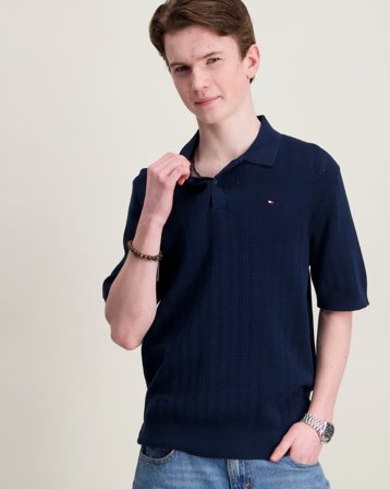 Tommy Hilfiger OPEN STITCH POLO SWEATER SS Blå Genser Gutt - Kids Brand Store