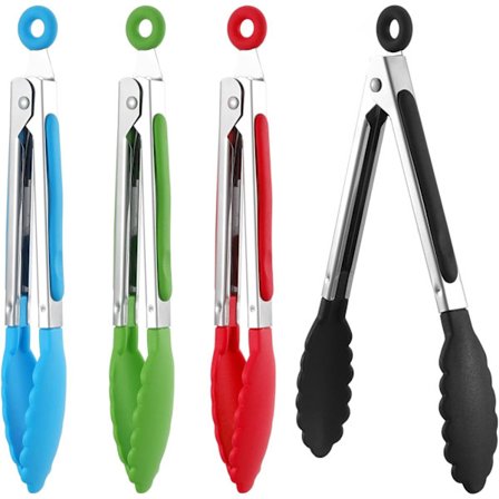 4 stk. køkkentænger, 20 cm skridsikre madtænger i rustfrit stål med låseclips til madlavning, grill, servering, varmebestandigt håndtag