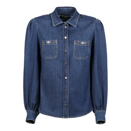 Elisabetta Franchi Denim shirt with light gold horse bits Blå, Dame Skjorter
