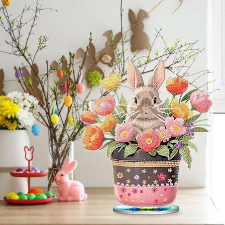 ARTopet DIY Diamant Påsk Bordsdekorationer Diamantkonst Full Runda Borr Måla Efter Nummer Kit Bordsdekorationer Enkelsidig Diamant Kanin Design N