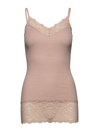 Organic Strap Top W/ Lace Pink Rosemunde