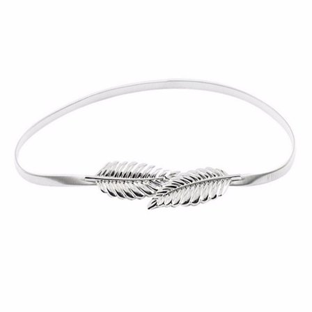 Smalt elastisk metalbælte med bladspænde i guld eller sølv