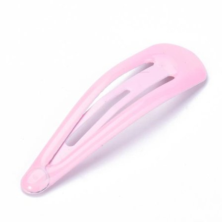 12 rosa hårspännen med tryckknapp i emalj, 46,5 x 13 mm