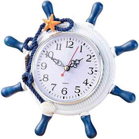 Hjulväggklocka Dekoration, Hängande Skeppshjul Klocka, Medelhavsstil Ankar Klocka, Nautisk Tyst Väggklocka med Rep Dekor Ticking