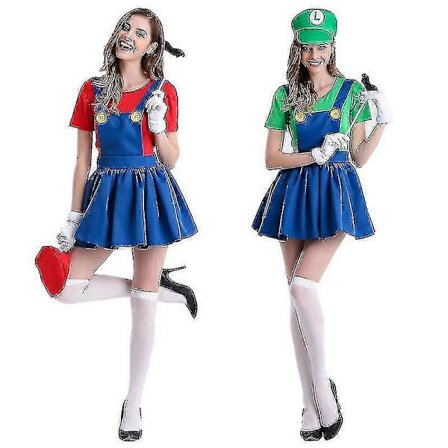 Vuxen Dam Super Mario Luigi Bros Maskerad Cosplay Damklänning Röd S