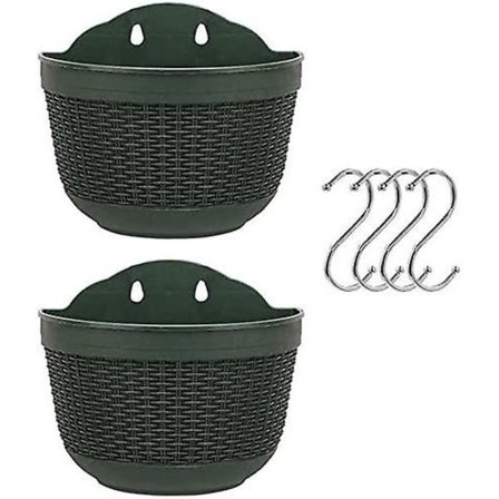 Sæt med 2 plastik hængende blomsterkrukker med 4 kroge og vandtæt hul til havehegn