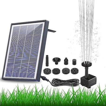 6,5W Solcellsdriven Fontänpump med Inbyggt 1500mAh Batteri, Flytande Solcellsfontän Vattenpump med 6 Munstycken, för Fågelbad, Akvarium, Damm-xindaren