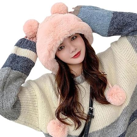 Vinter Pompom Beanie Mössor för Kvinnor Fluffy Stickad Kvinnors Beanie Fa
