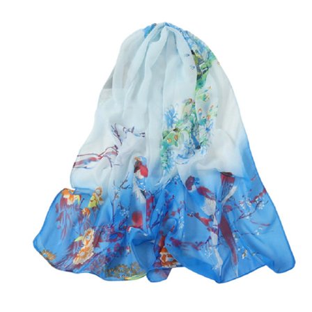 Dame Tørklæder, Chiffon Wraps, Fugleprint, Lange Tørklæder, Let Hals Tørklæde, Sjal Wrap, Tørklæder til Kvinder, Piger, Damer, 160*50cm
