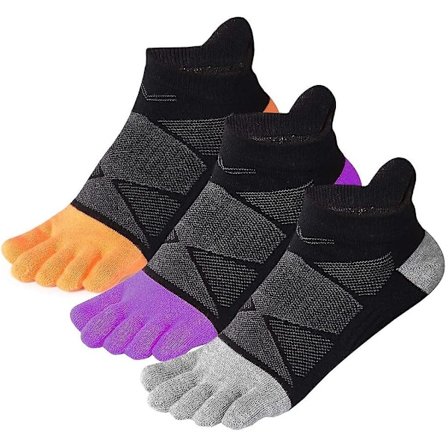 Damstrumpor i bomull med fem tår, No Show tåstrumpor för löpning, 3-pack