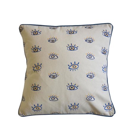 Bomuldspude med øjne 45x45cm – Hvid/Blå
