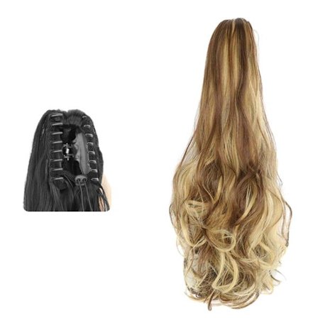 Lång Vågig Hästsvansförlängning, 55 cm Clip-in Syntetiskt Hårstycke för Kvinnor