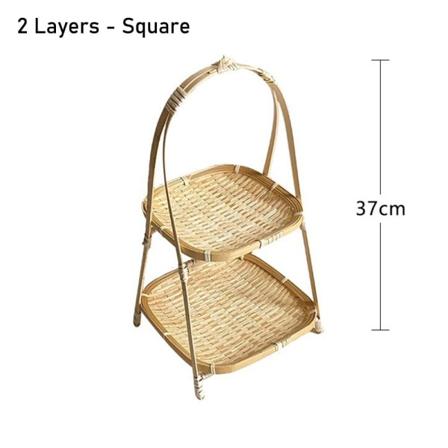 1 kpl bambusta kudottu kori Säilytyskori 2 KERROSTA - NELIÖ 2 2 Layers - Square