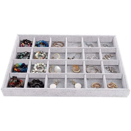 Håndlavet fløjls smykkeskrin med stablebare skuffer til ringe, øreringe og armbånd (24 rum)