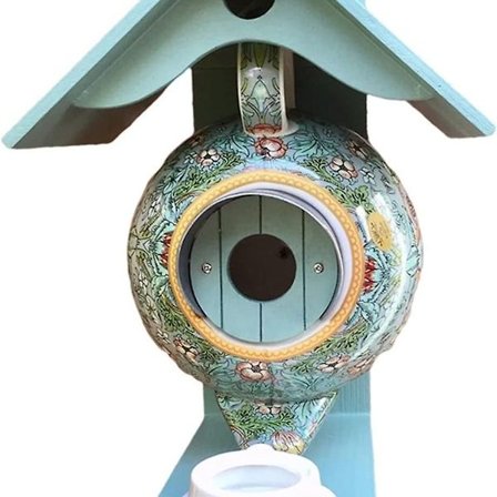 Fuglekasse og mater, kreativ tekanne, tekoppdesign, vegg KLB