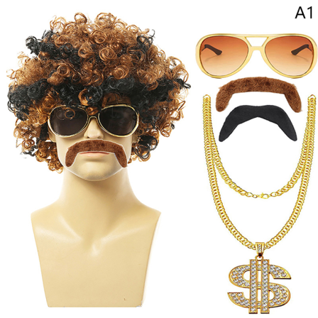 1 set herrkort curly syntetisk cosplay peruk 70-talet 80-talet Disco Hal A1