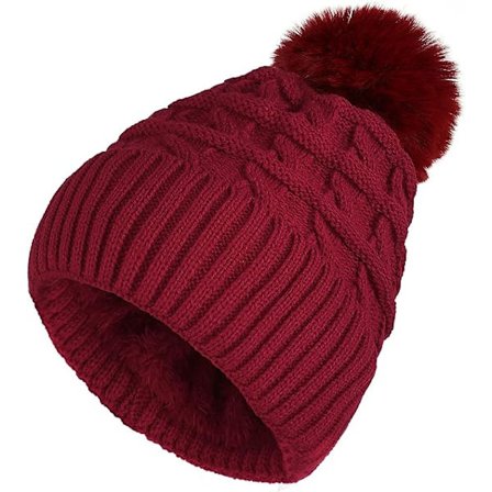 Bobble lue for kvinner vinter lue luer termisk fleece foret lue dame strikket ull luer med fuskepels Pom Pom