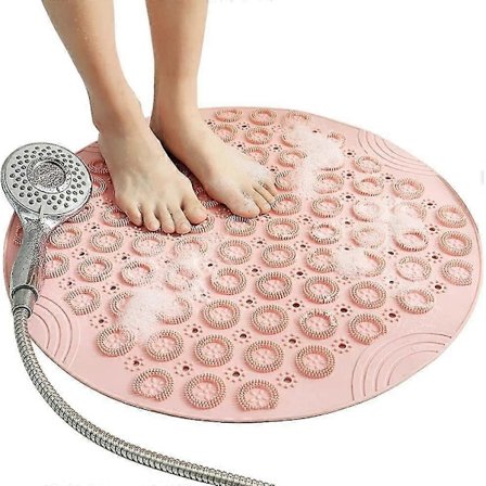 Bademåtte Rund Form Skridsikker Brusemåtte Meldugbestandig Badekar Måtte Med Sugekopper, Tekstureret Gummi Bademåtte Med Drænhul pink)
