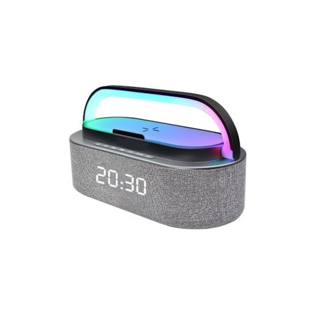 Trådlös laddare FM-radio LED Nattlampa Dubbla Bluetooth-högtalare Grå