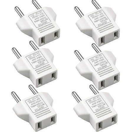 USA till EU-adapter [6-pack] 2-stifts CN Kina USA till 2-stifts EU Frankrike Tyskland Spanien Egypten och mer Vit