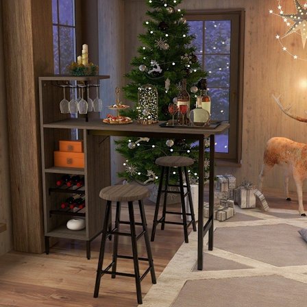 3-delat barbord & stolset matbordsset i bänkhöjd brun