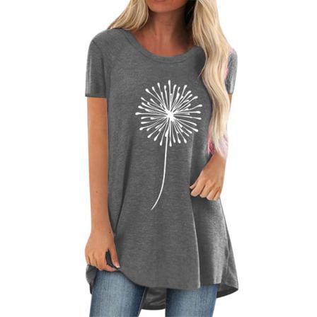 T-shirt Med Rund Hals För Damer T-shirt Med Hög Låg Fåll