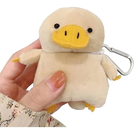 Plushfodral Kompatibelt med Airpods 1&2, Kreativ Söta 3D Cartoon Pälsdocka Leksak Anka Design Rolig Mini Airpods 1&2fodral med Nyckelring Airpods 1&