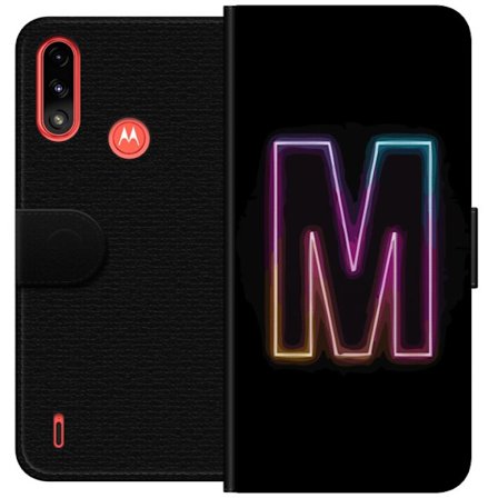 Kompatibelt Lommeboketui til Motorola Motorola Moto E7 Power Neonbokstav M med fargeskiftende lys effekt mot svart bakgrunn, moderne minimalistisk typ