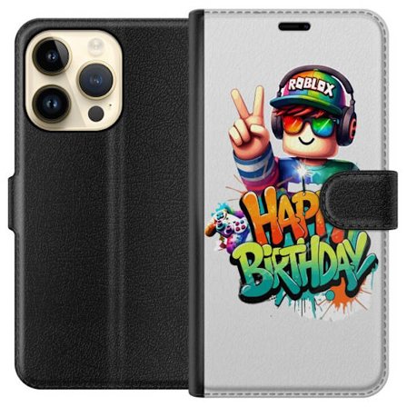 Kompatibelt Lommeboketui til Apple iPhone 14 Pro Roblox fødselsdagsillustrasjon med happy birthday tekst fargerik gamer design perfekt for barnefest